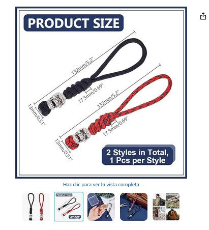 Cordón EDC Paracord con Diseño de Calavera - Trenzado Rojo y Negro